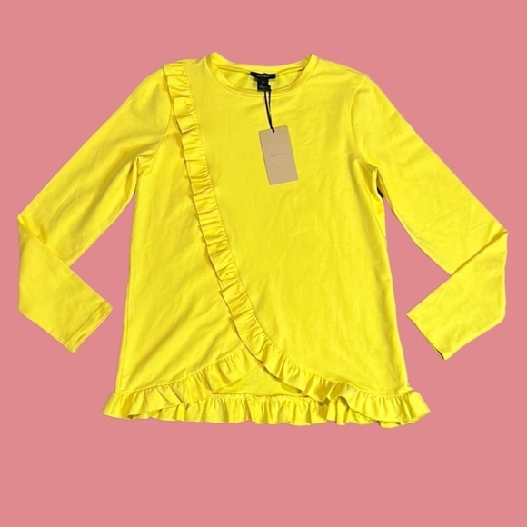 NWT HALOGEN YELLOW RUFFLE LONG SLEEVE TEE WOMEN’S SZ XS - Picture 1 of 9